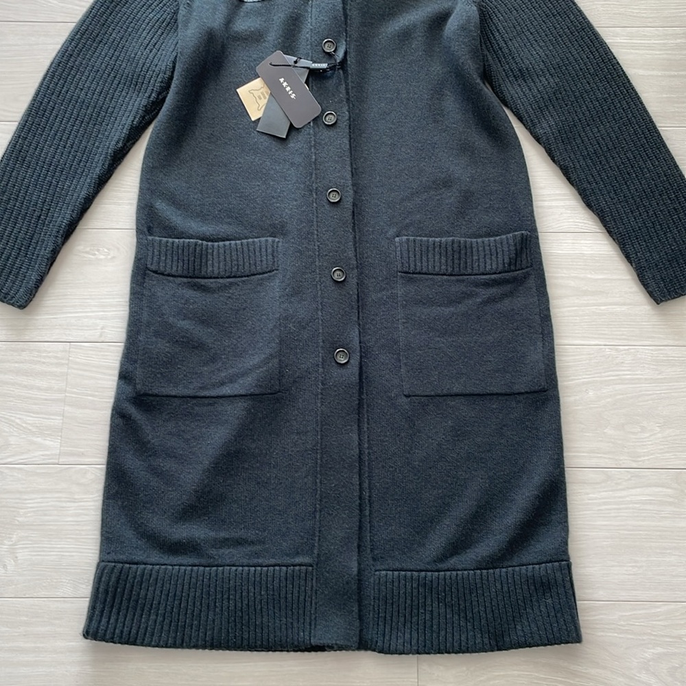 Akris Pine Green Italian Cashmere & Napa Leather Cardigan - Picture 7 of 16